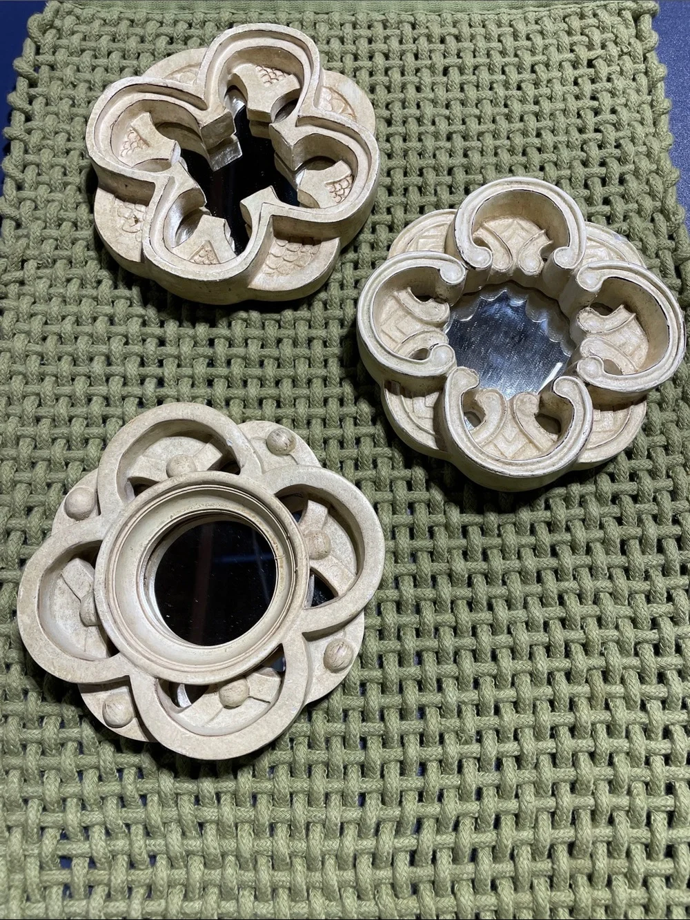 Decorative Ivory Floral Wall Mirrors - Set of 3